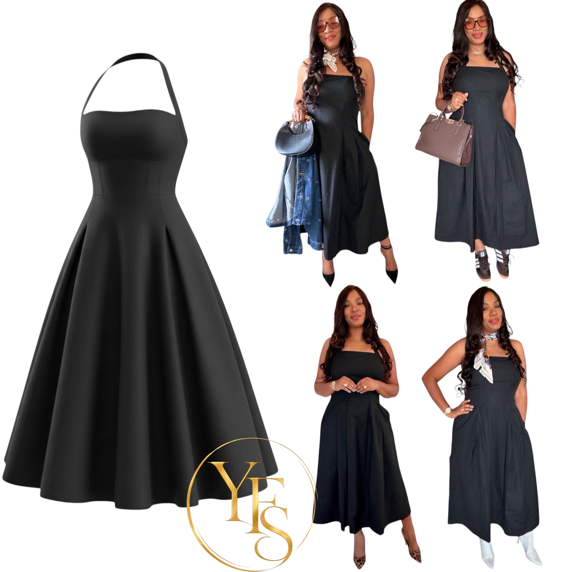 Vestido Negro Sexy con Bolsillos